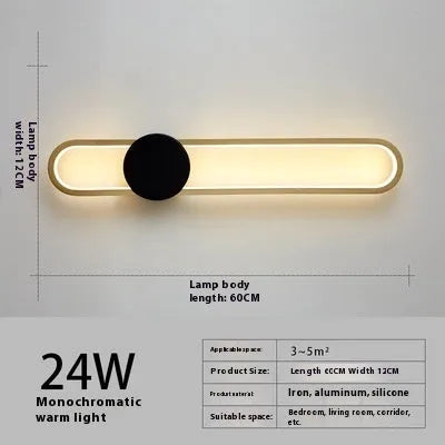 Modern minimalist wall lamp with iron shade and LED light in black or gold frame finish