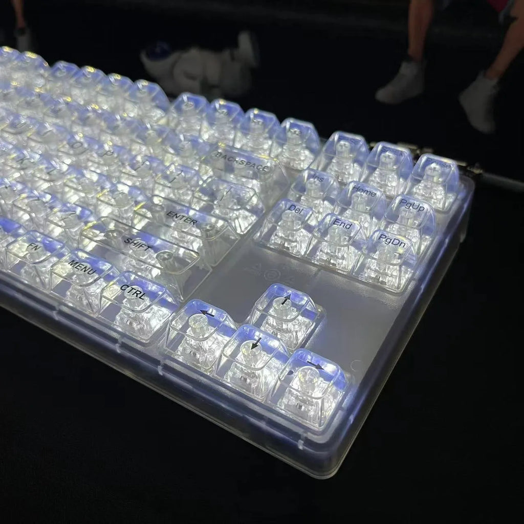 Large transparent plastic key cap set with 132 keys for mechanical keyboard replacement
