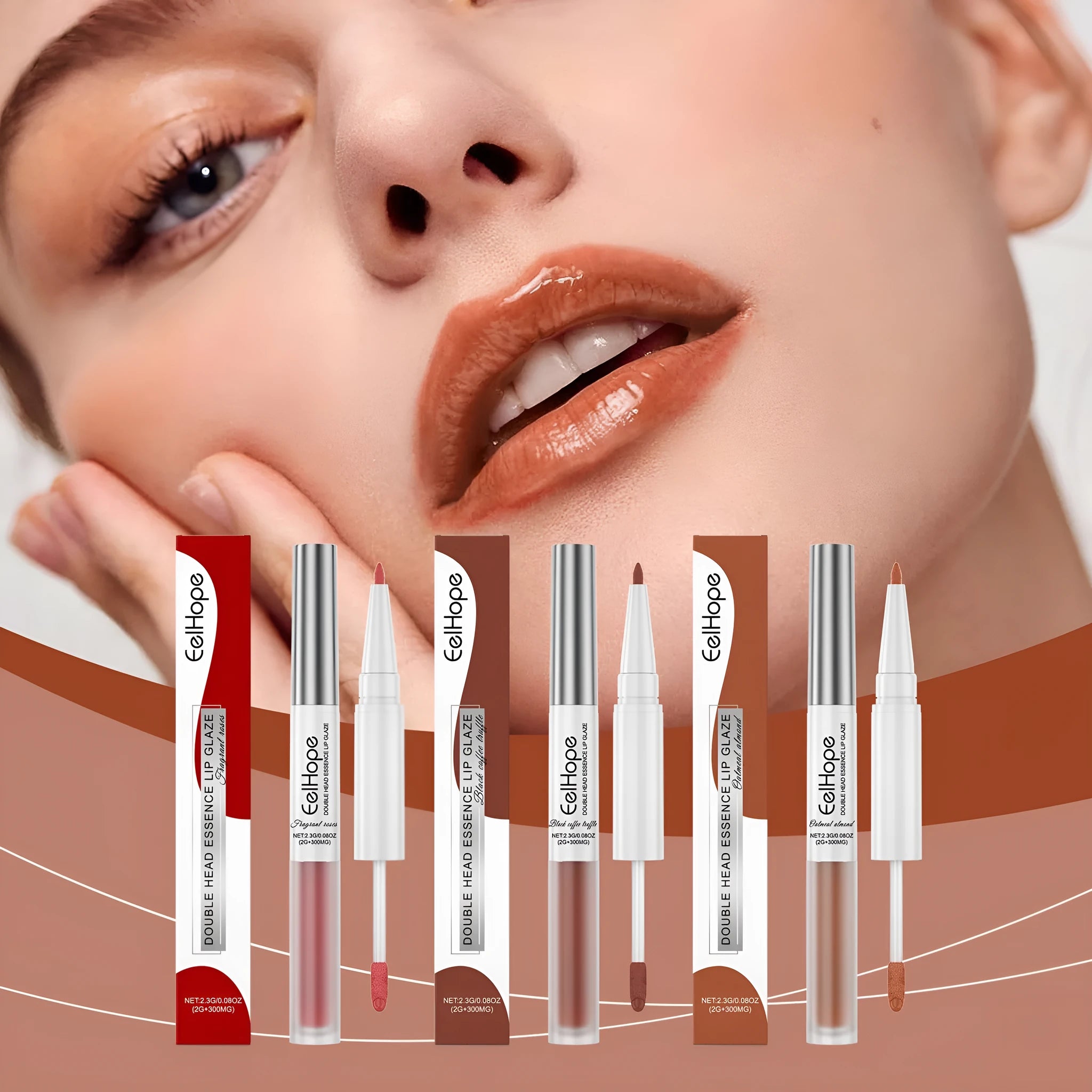 Dual-ended lip liner and matte lip lacquer pen in export packaging