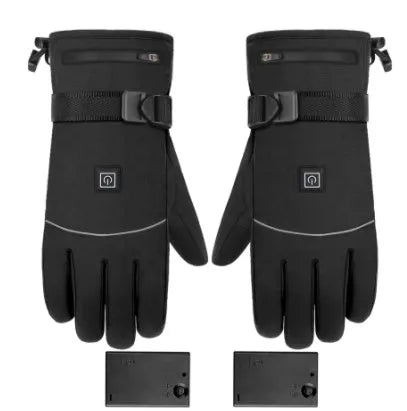Winter electric heated gloves with touch screen fingers and carbon fibre heating in black nylon and cotton