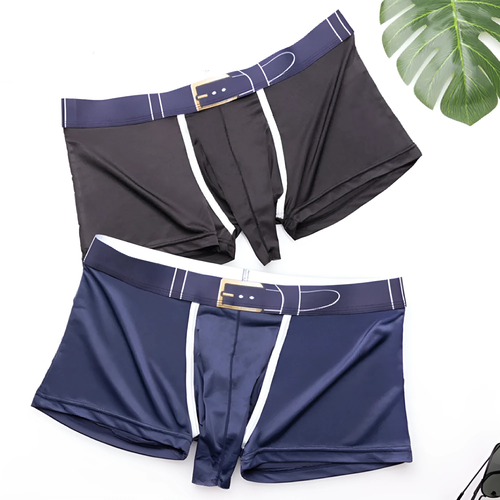 Men's ice silk boxer shorts in solid colours showing mid-rise waistband