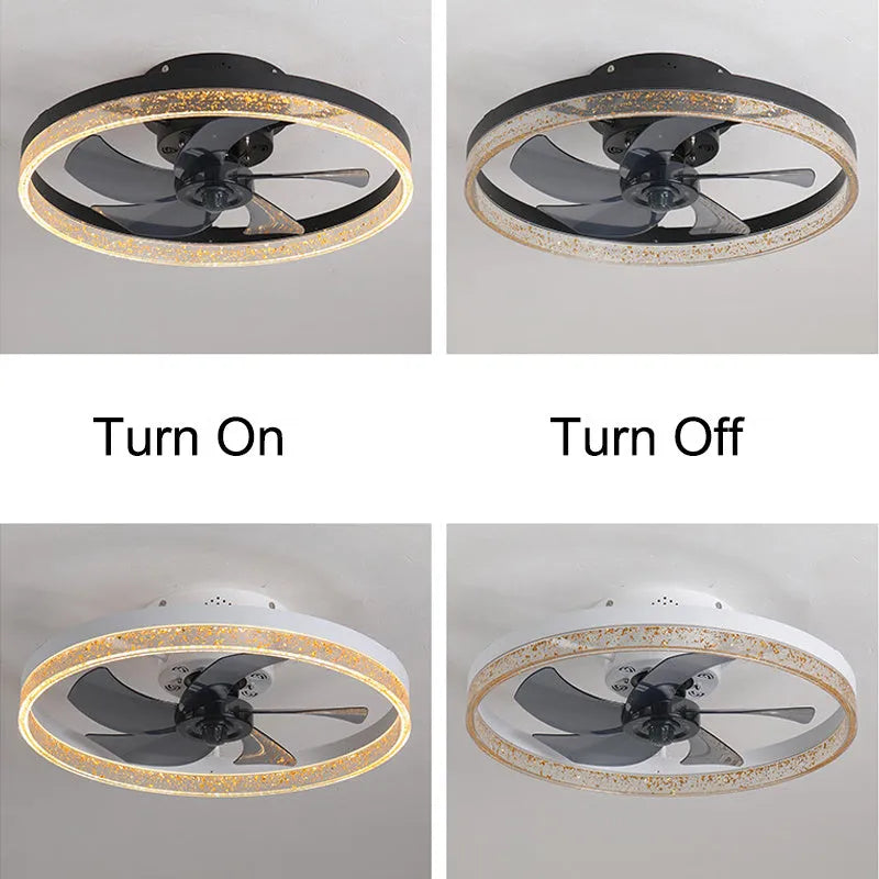 Nordic style ceiling fan lamp with remote control in coffee gold colour, 50cm diameter with LED lights
