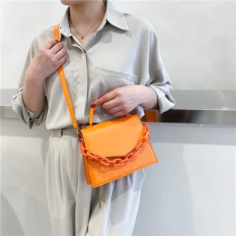 Women's PU leather horizontal square crossbody bag one-shoulder design 18cm top width 20cm bottom width 16cm height