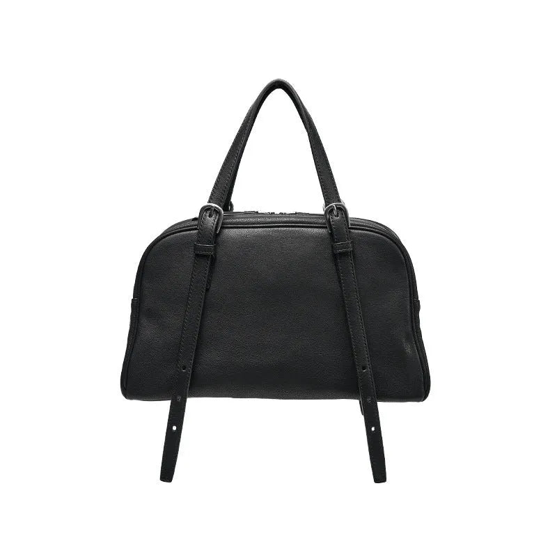Women's retro genuine leather shoulder bag in horizontal square design with double joint straps