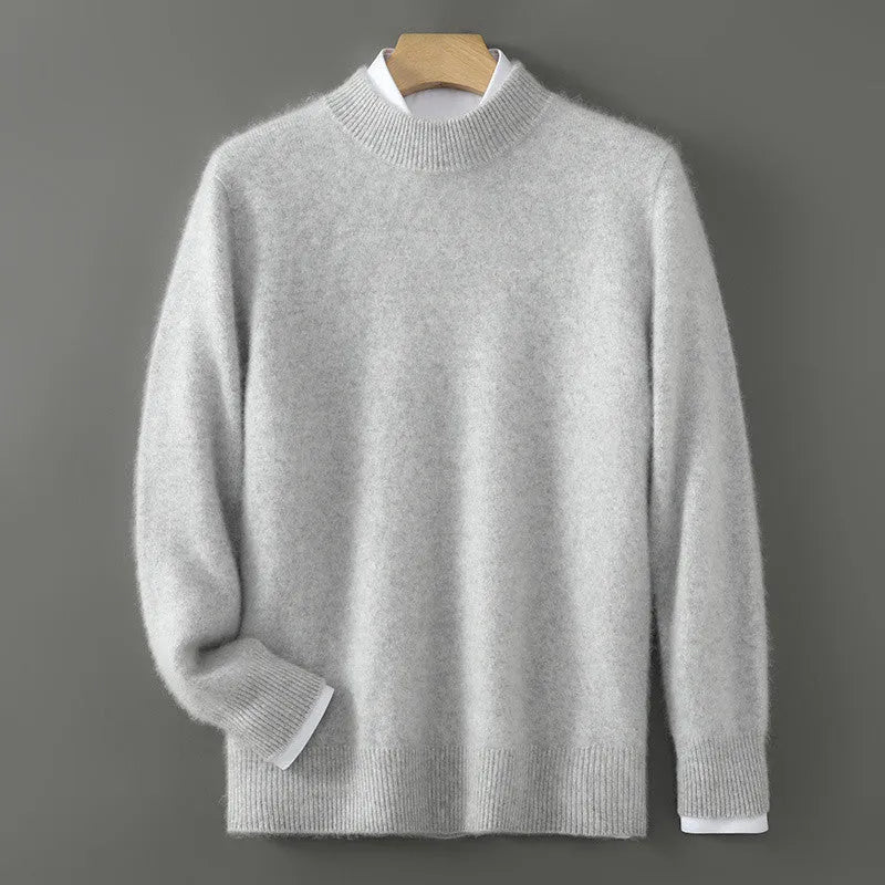 Men's half turtleneck wool blend pullover sweater in beige with loose batwing sleeves, thick knit, long sleeves, plus size fit