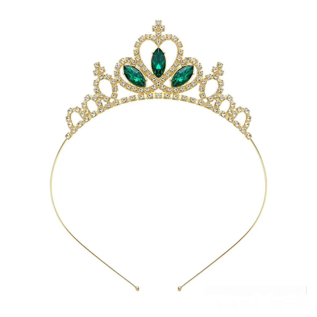 Gold and silver alloy princess crown headdress with electroplated gemstone colour finishes for birthday parties