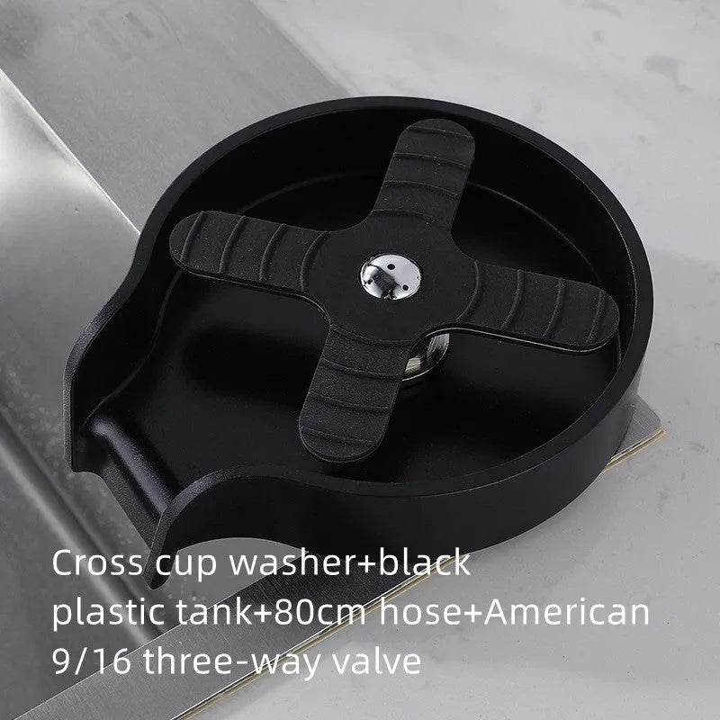 Stainless steel cup washer with lift-type press faucet mounted on a sink, 30mm seat diameter, electroplated finish