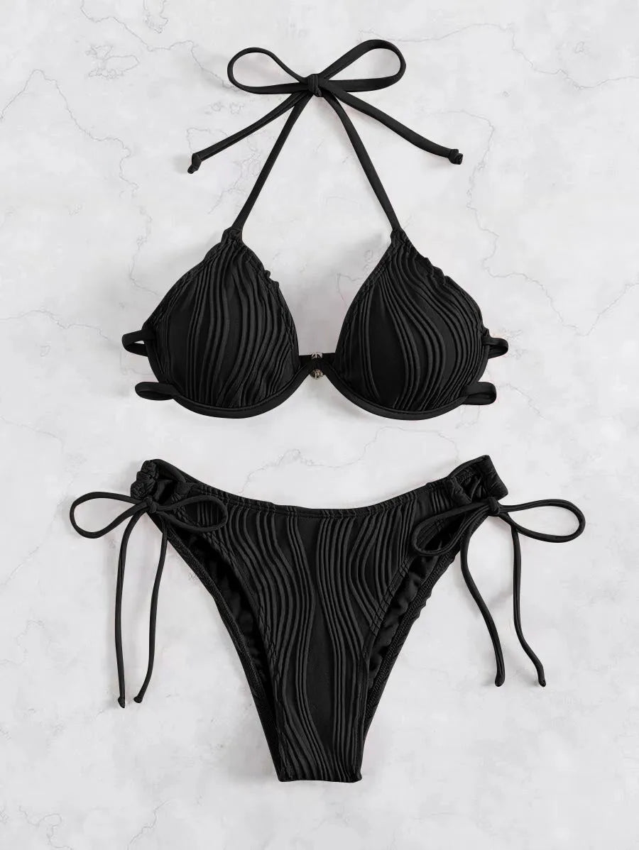 Women's steel bracket underwire bikini swimsuit in multiple colours