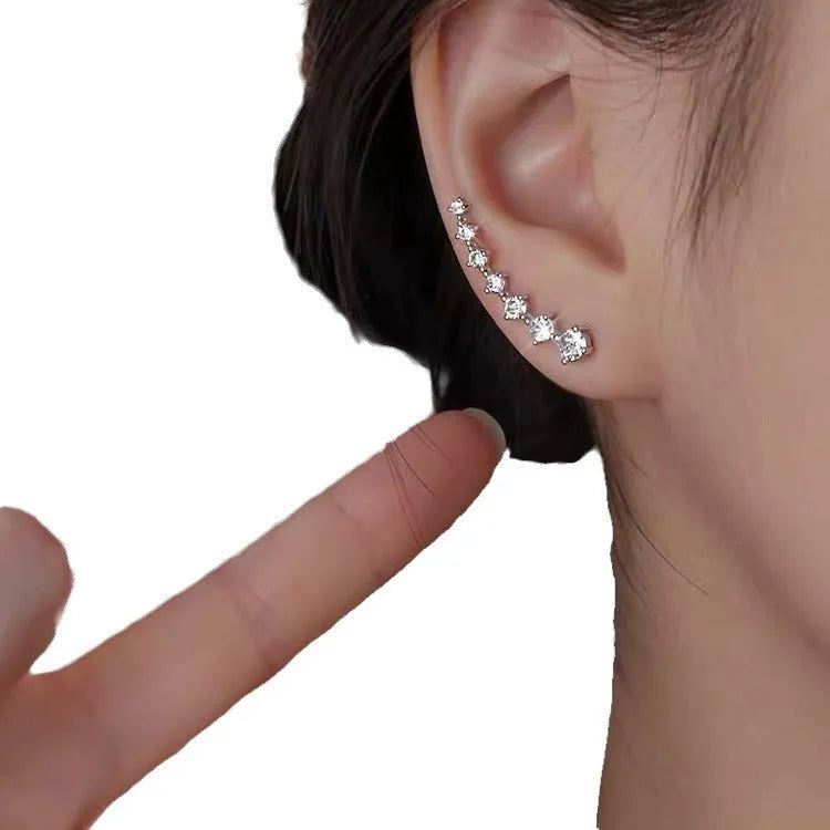 Silver Needle geometric earrings for women, white colour, zircon accents, line design, one pair