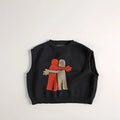 Unisex cartoon pattern cotton sweater for kids in black, suitable height 80-130cm