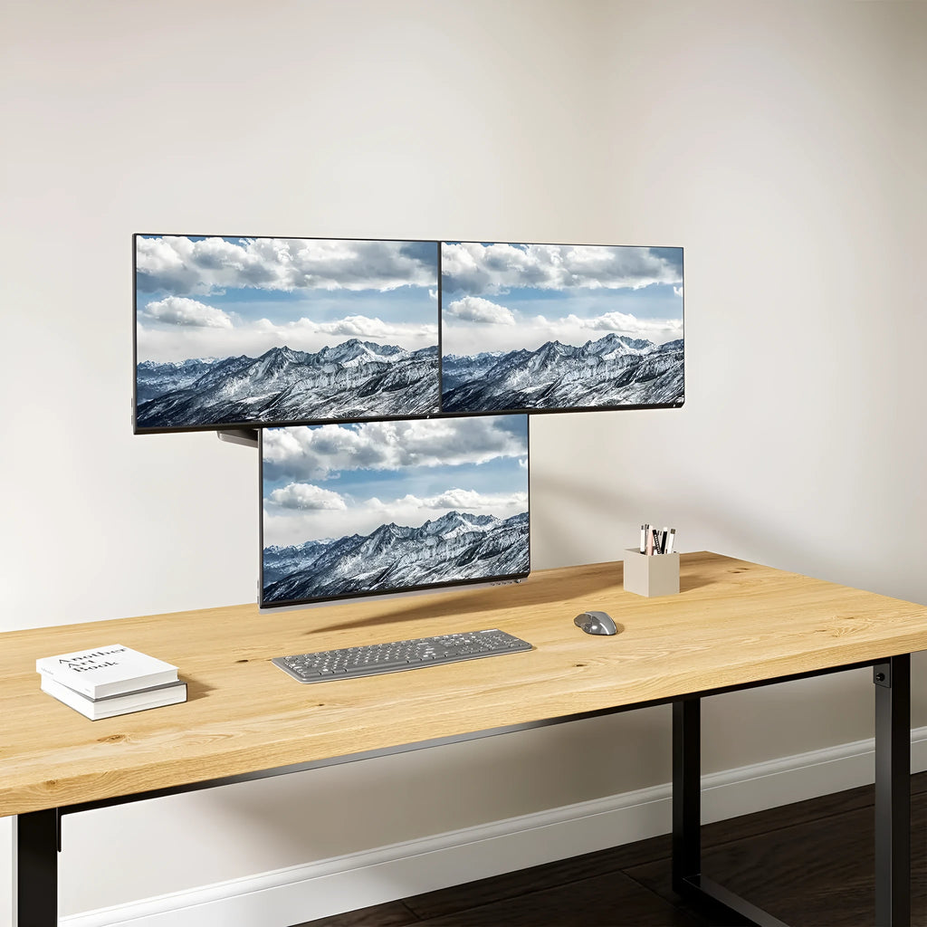 Black aluminium alloy three-arm gas spring monitor mounting arm for 27-inch screens