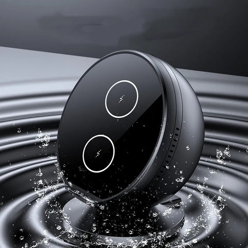 XC-11 multifunctional wireless charging phone holder with integrated Bluetooth speaker in black
