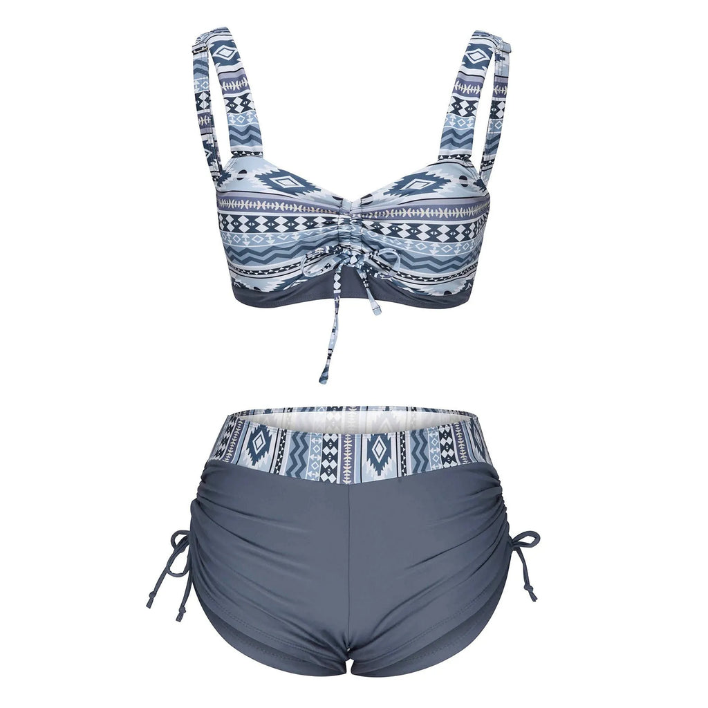 Women's bikini swimsuit in picture colour, shown as a two-piece without padding or underwire.