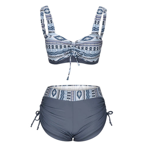 Women's bikini swimsuit in picture colour, shown as a two-piece without padding or underwire.