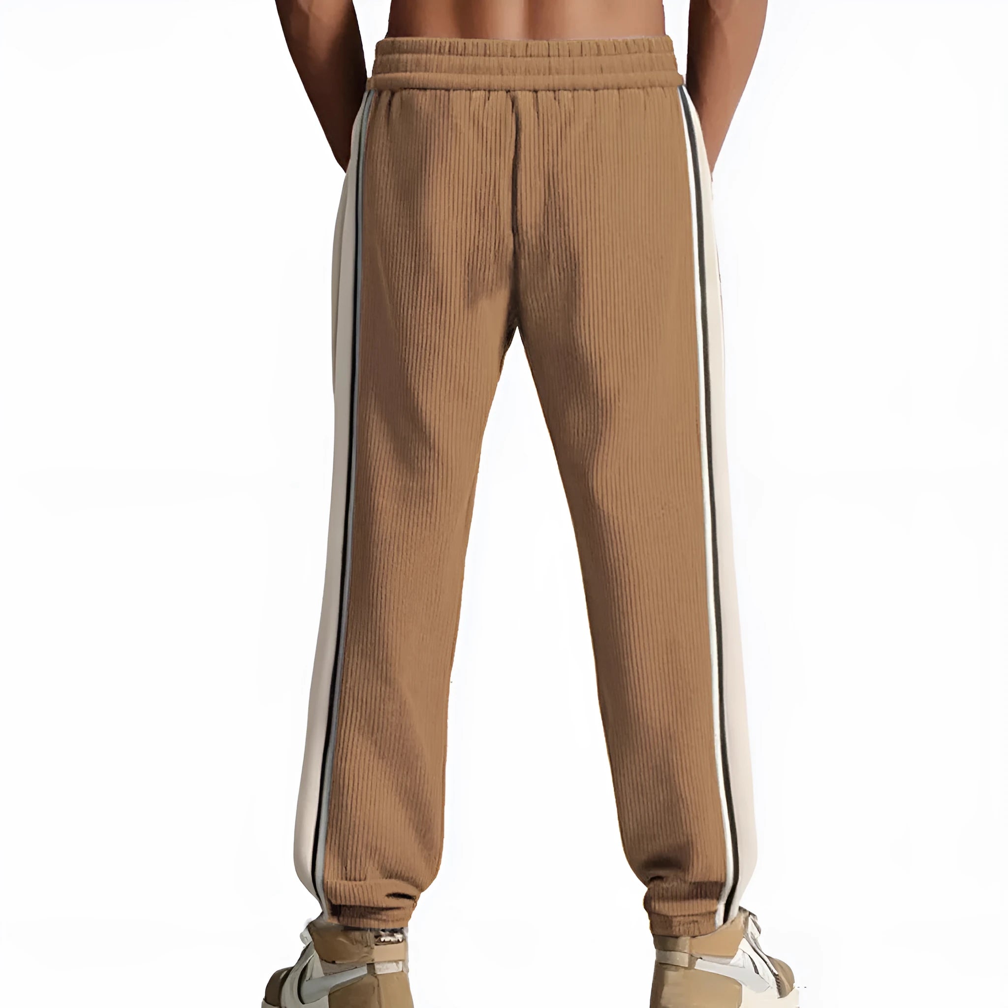 Men's corduroy track pants in dark blue side stripe loose fit