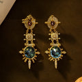 Gold alloy round geometric retro stud earrings with diamond treatment pair