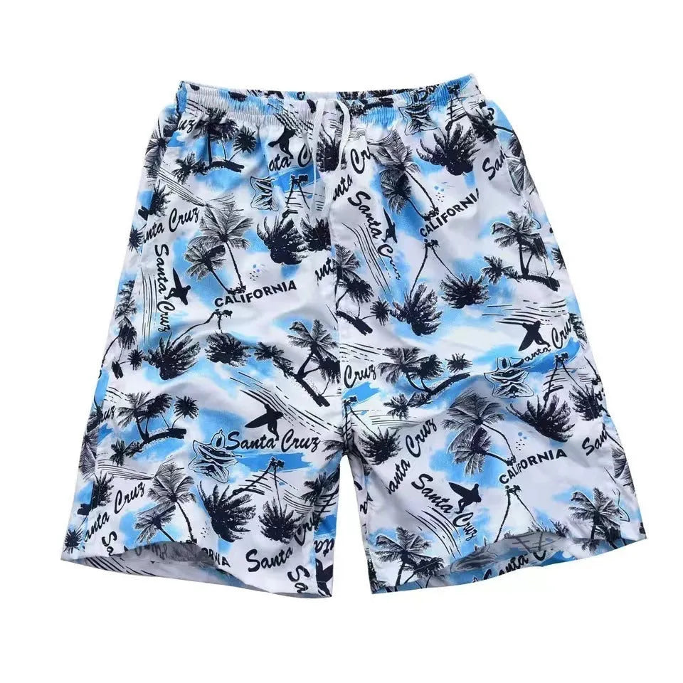 Men's floral print swimming trunks in polyester with five-point design