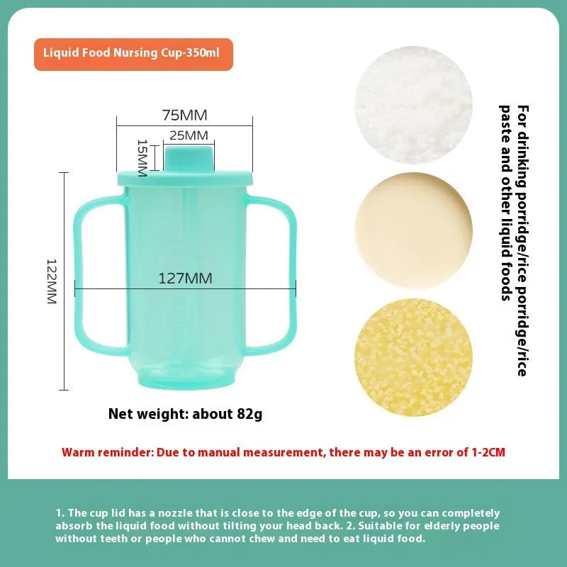 Oblique anti-choke drinking cup with handle and lid for bed use by elderly or pregnant women