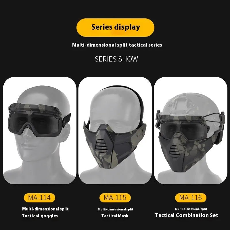 Multi-dimensional split tactical mask and goggles set in black – free size – TPE+ABS+PC construction