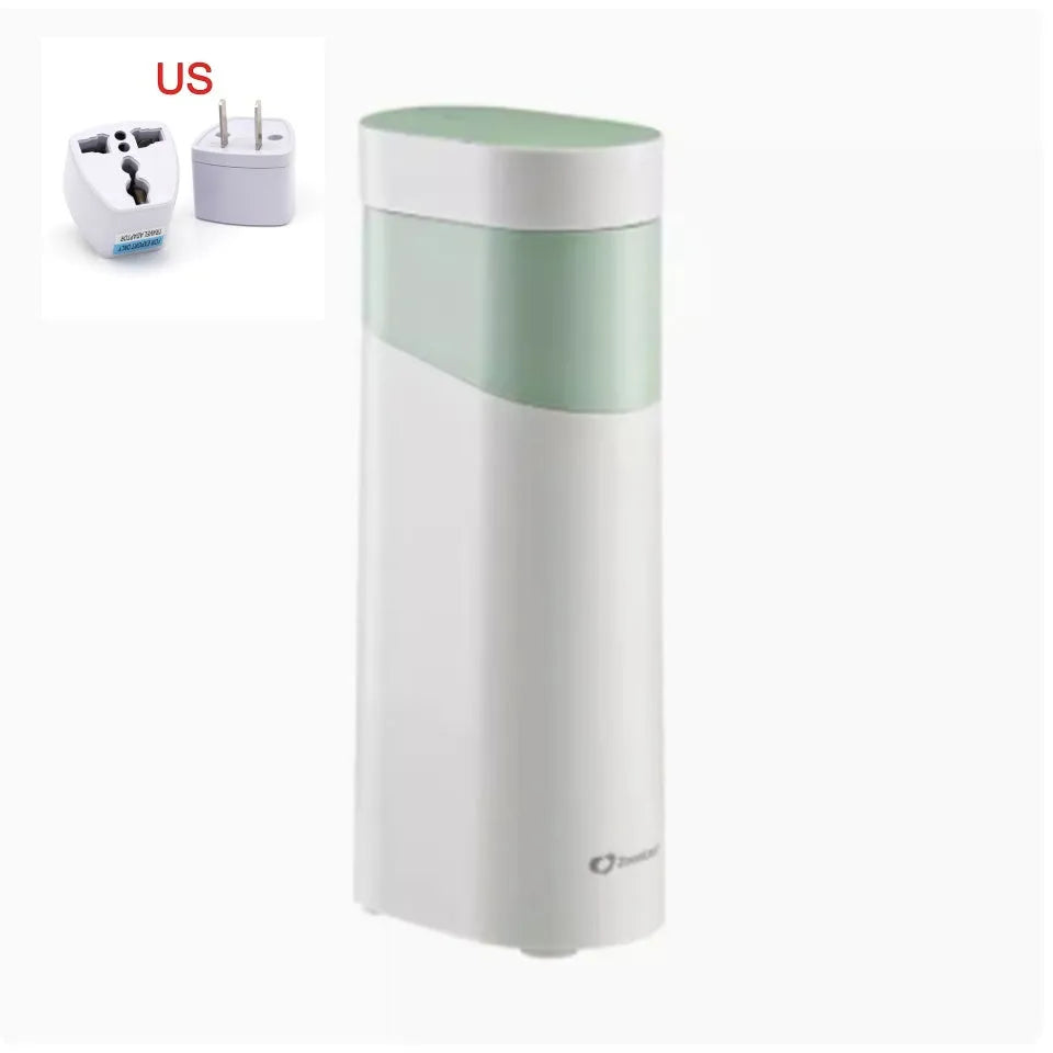 Black and green portable desktop instant water dispenser with digital display and small tank.