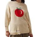 Women's loose-fitting acrylic sweater with jacquard detailing in milky white beige colour