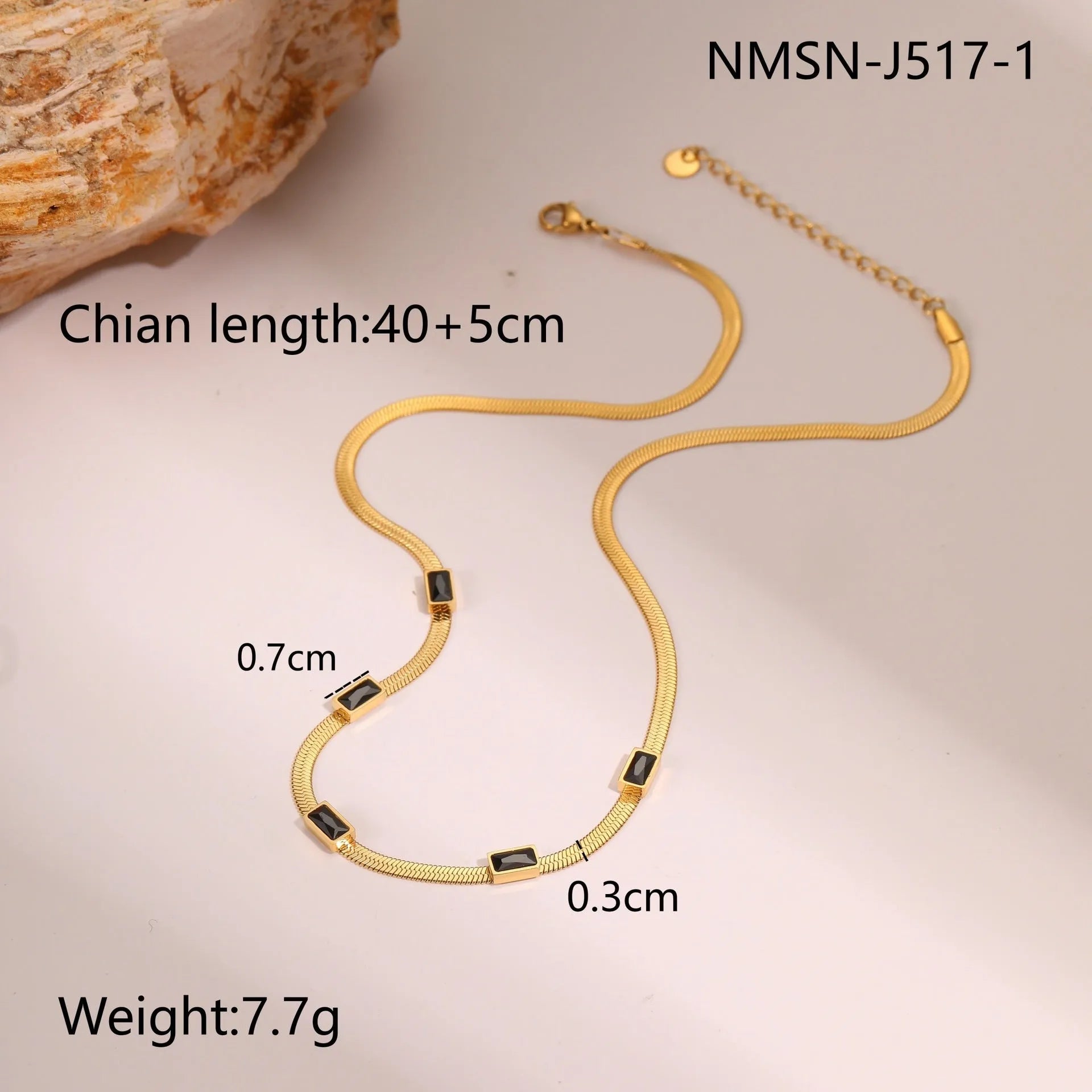 Geometric square zircon necklace on stainless steel chain with 18K gold plating