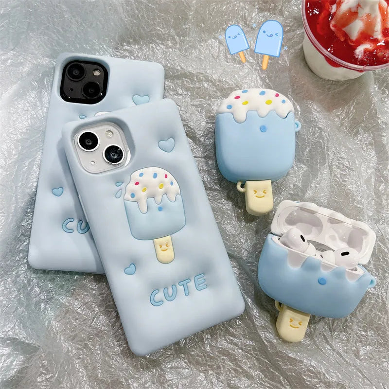 Blue silicone headphone case cover with cartoon lollipop design for Apple AirPods
