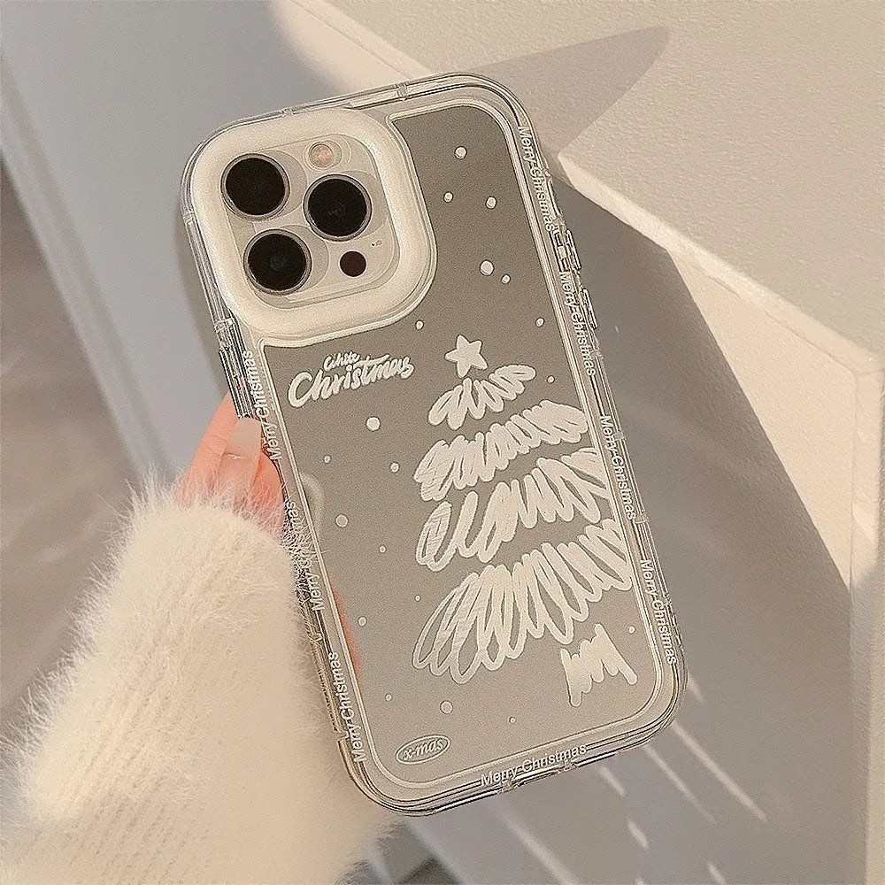 Mirror white Christmas tree painted phone case for Apple iPhone with anti-fall TPU material and hard case construction