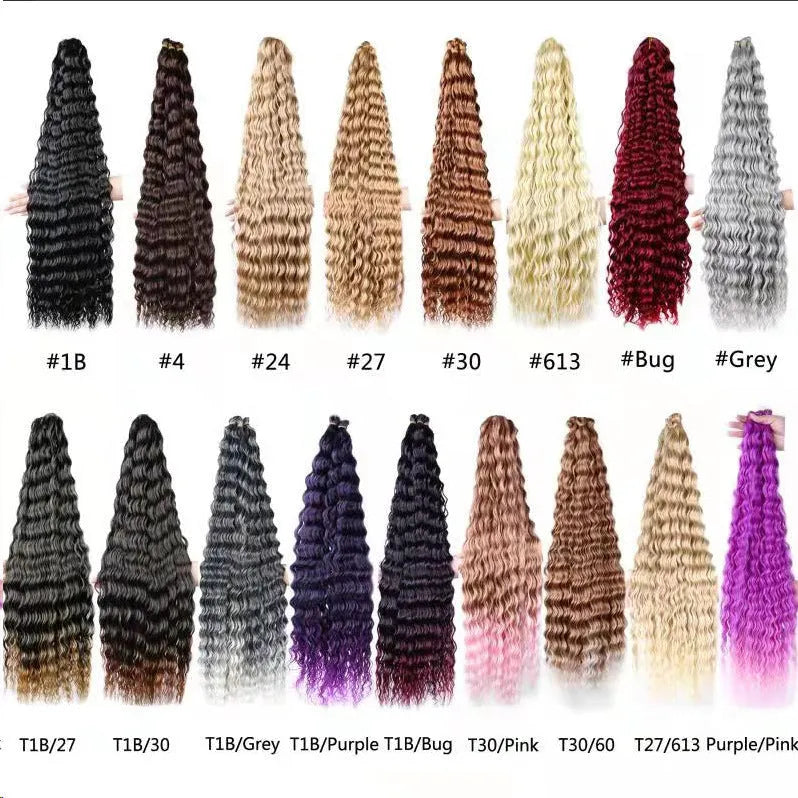 African chemical fibre crochet long curly wig with side bangs, handmade, available in multiple colours and sizes