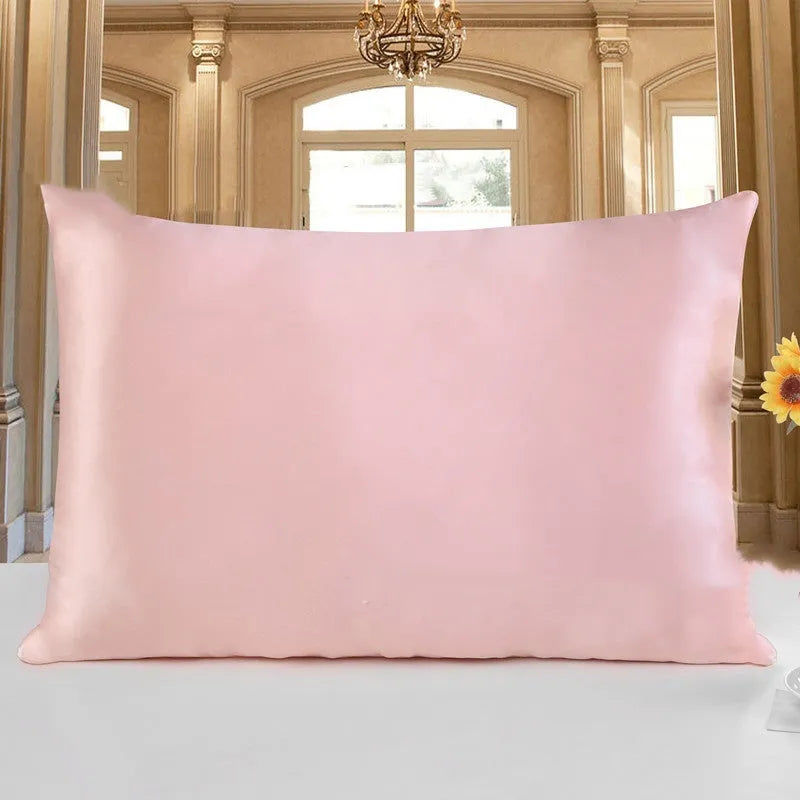 Double-sided 19 M silk pillowcase in apricot colour, showing reversible construction and standard UK size.
