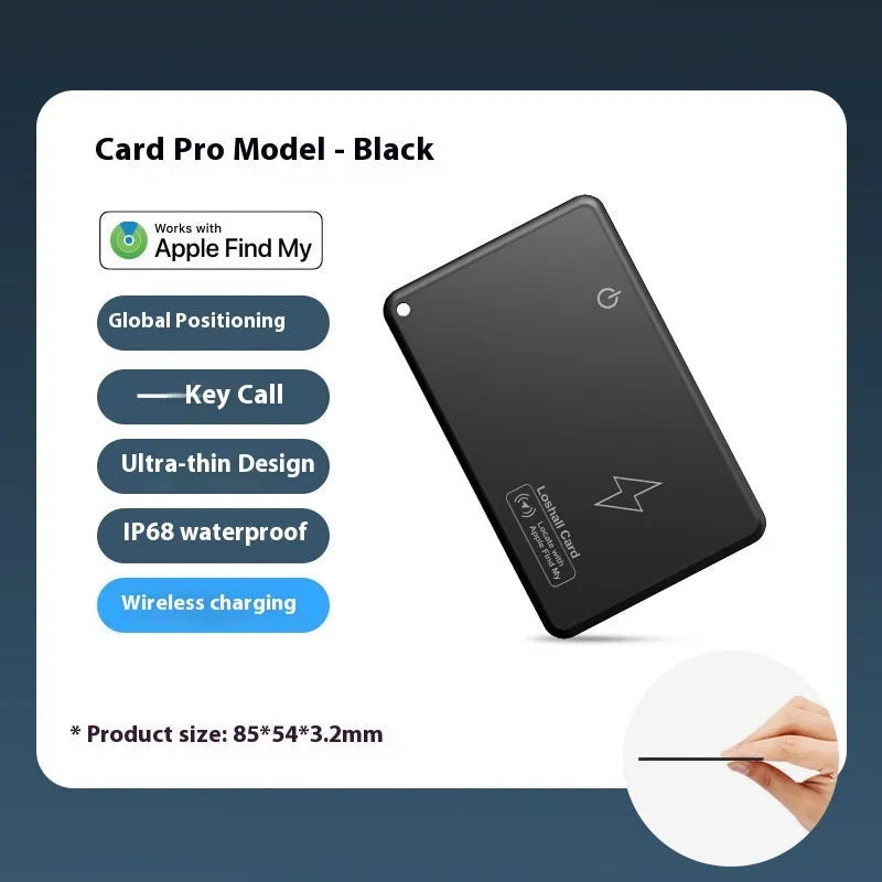 MFI Findmy rechargeable card-type tracker with global positioning, black long battery life edition, 84x52x1.5mm