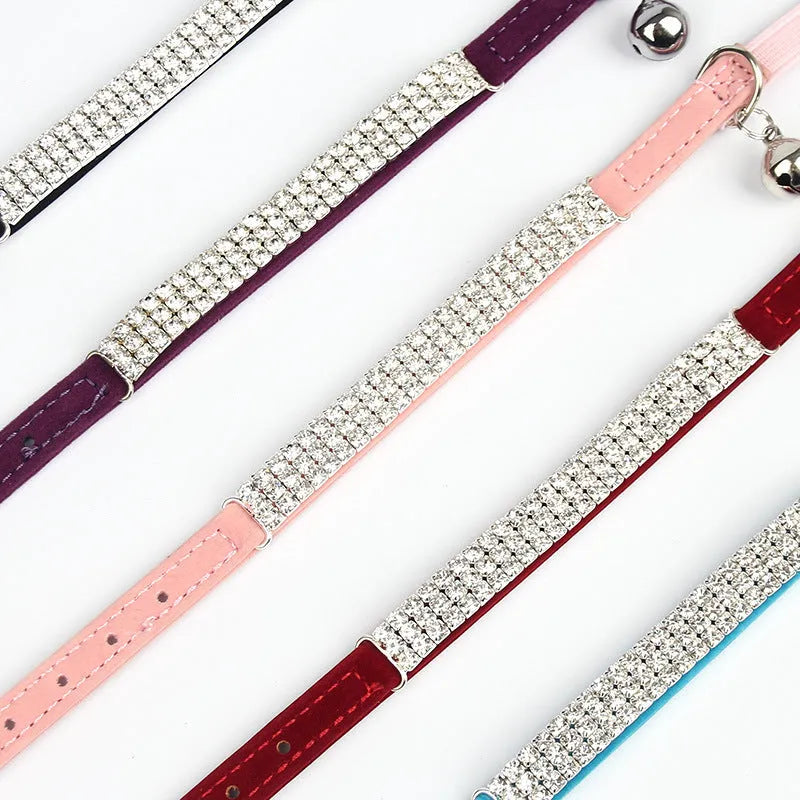 Rhinestone decorated velvet cat collar in adjustable size with five colour options