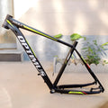 29-inch black-green aluminium mountain bike frame with disc brake mounts and inner cable routing