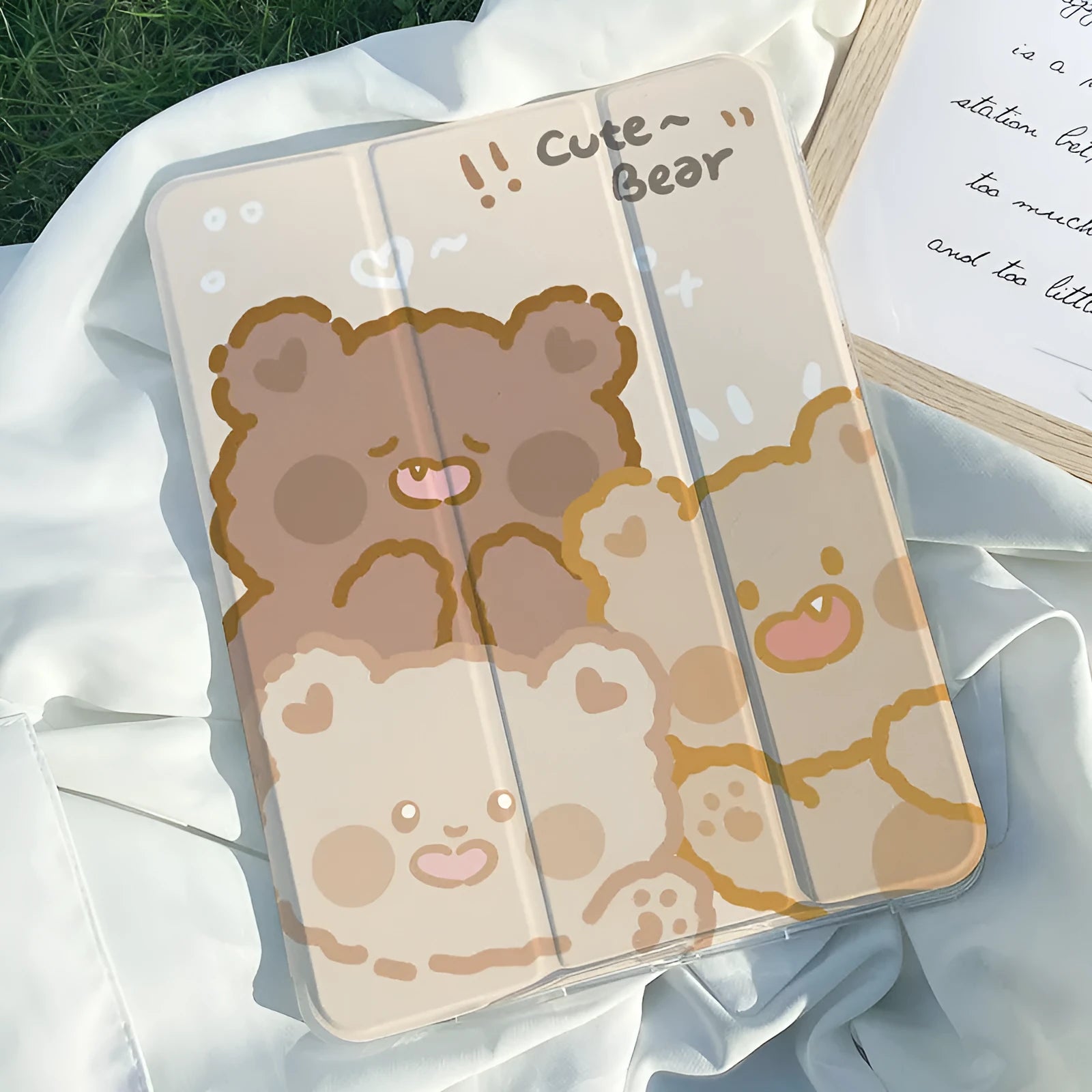 Silicone iPad case with tri-fold design in cartoon rabbit style for iPad Pro and other models