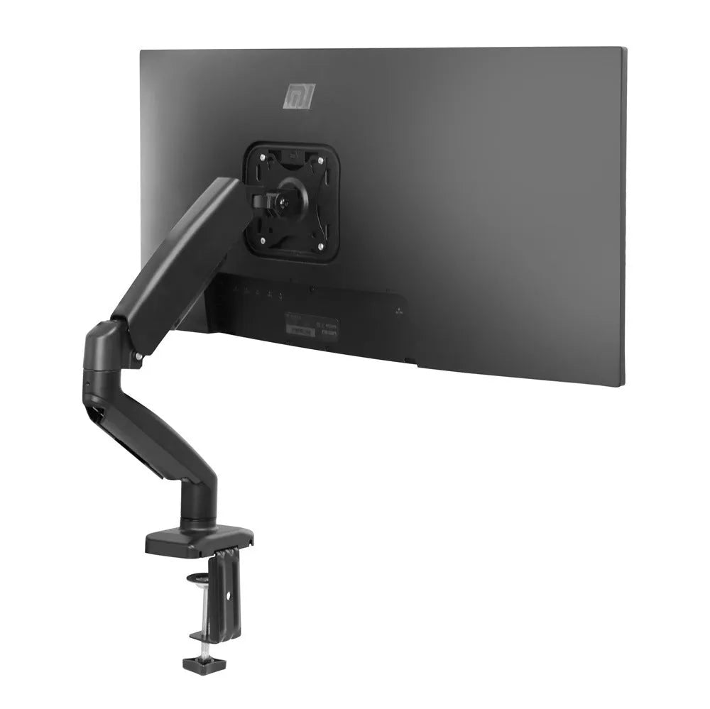 Black rotating telescopic LCD screen bracket on table with adjustable height and rotation features