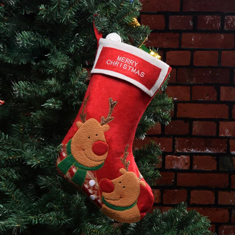 Non-woven fabric Christmas stocking pendant with elk, old man, and snowman festive designs