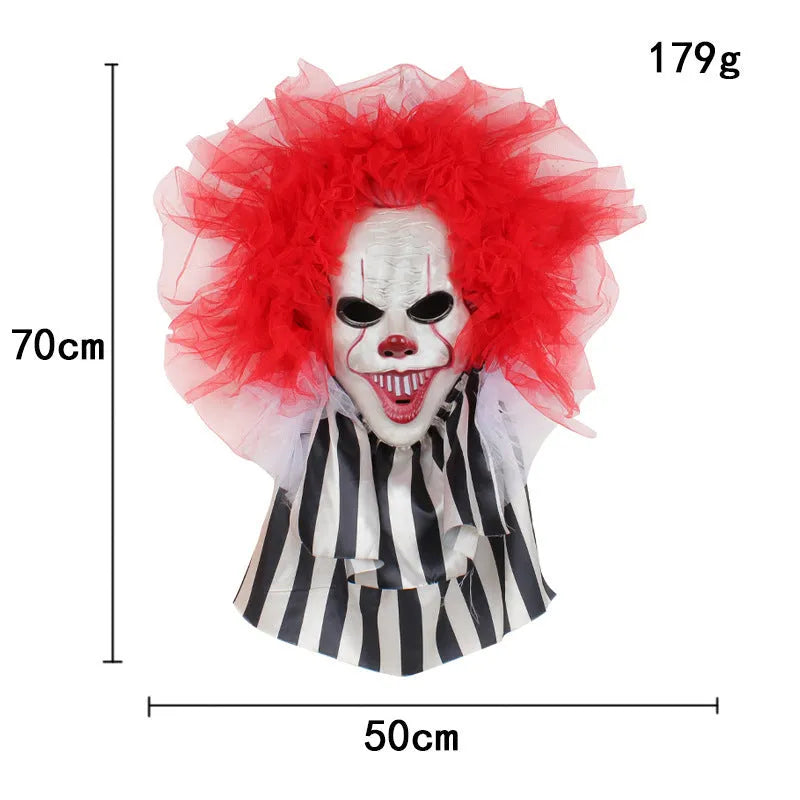 Red clown horror wreath door hanging decoration made of cloth for Halloween party