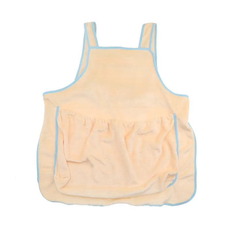 Plush pet carrier apron in beige with adjustable neck strap for small cats and dogs