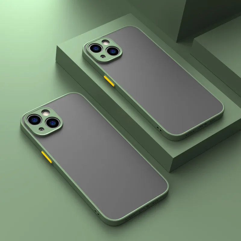 Fine hole skin-sensing iPhone case with frosted hard plastic back cover showing full lens protection