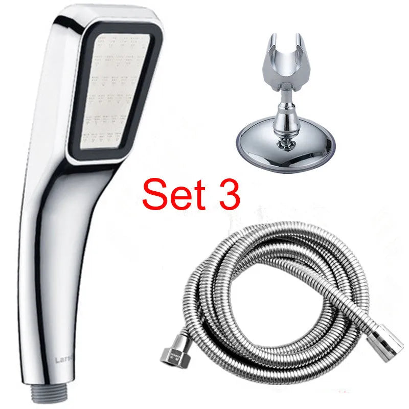 Orange hand-held pressurised shower set with rain shower head function