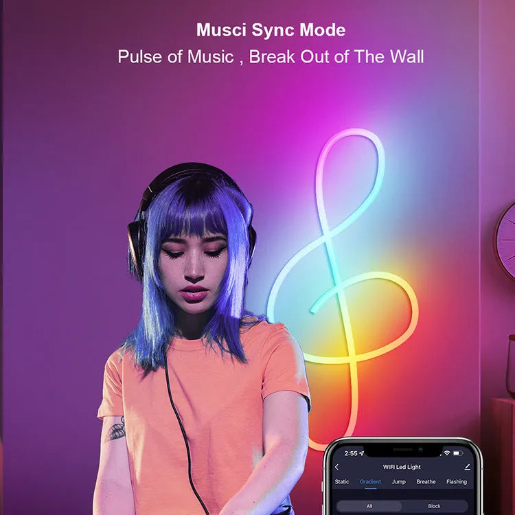 3 metre USB-powered RGB neon light strips with Bluetooth music sync and remote control