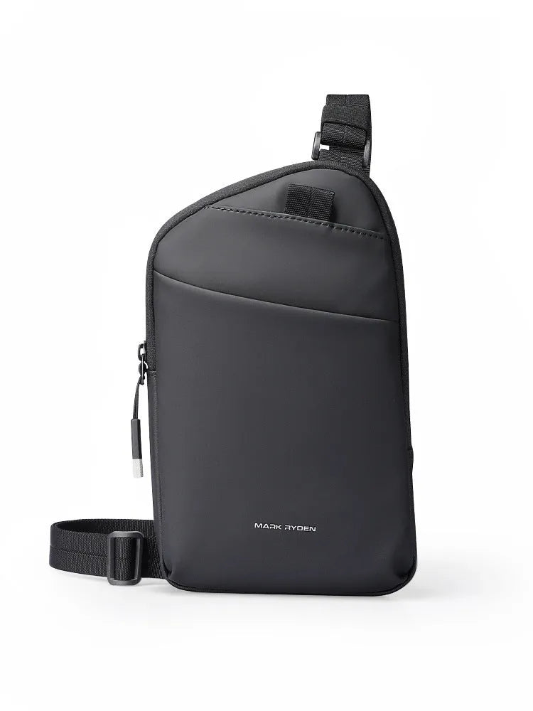 Men's black Oxford cloth crossbody bag with single-shoulder design