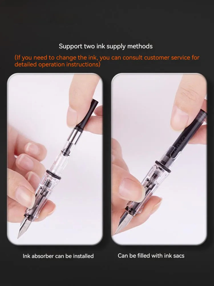 Automatic suction pen set with plastic shell, ink feeder, and choice of 0.38mm or 0.5mm nib sizes