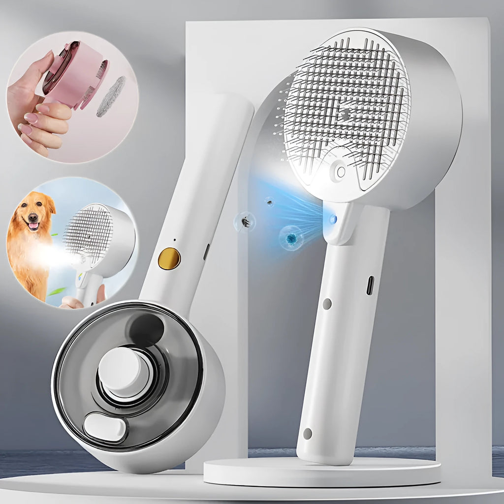 Ceramic white pet grooming brush with steam function and UV sterilisation light