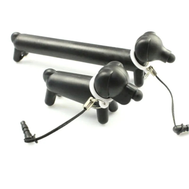 Black dog-shaped touch screen stylus with conductive tip and adjustable length design
