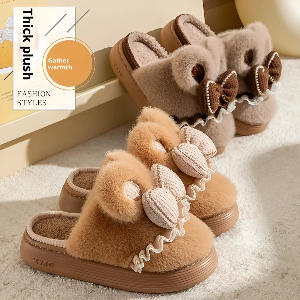 Indoor non-slip warm couples cotton slippers with suede upper in brown, khaki, black and white