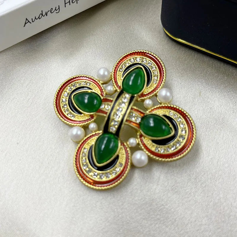A vintage-style medieval baroque crystal brooch made from zinc alloy, shown in one of eight available colour options.