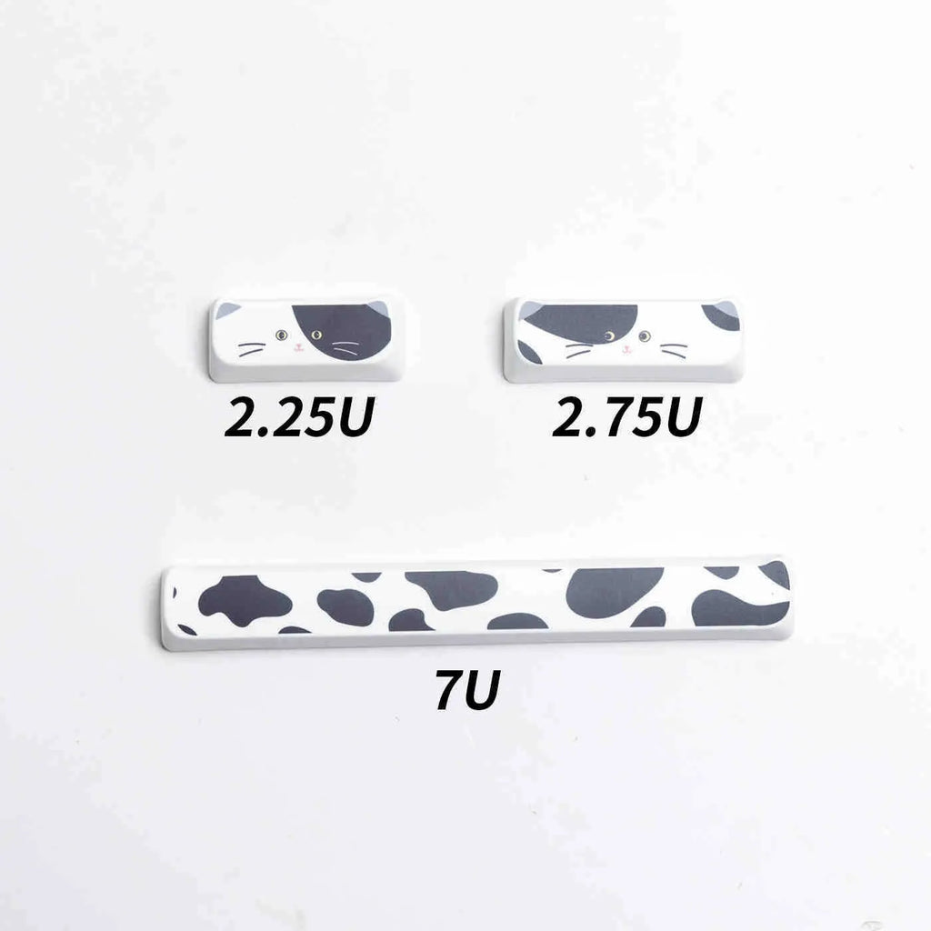 Full set of black and white kitten sublimation keycaps on a mechanical keyboard, PBT material, MAO profile