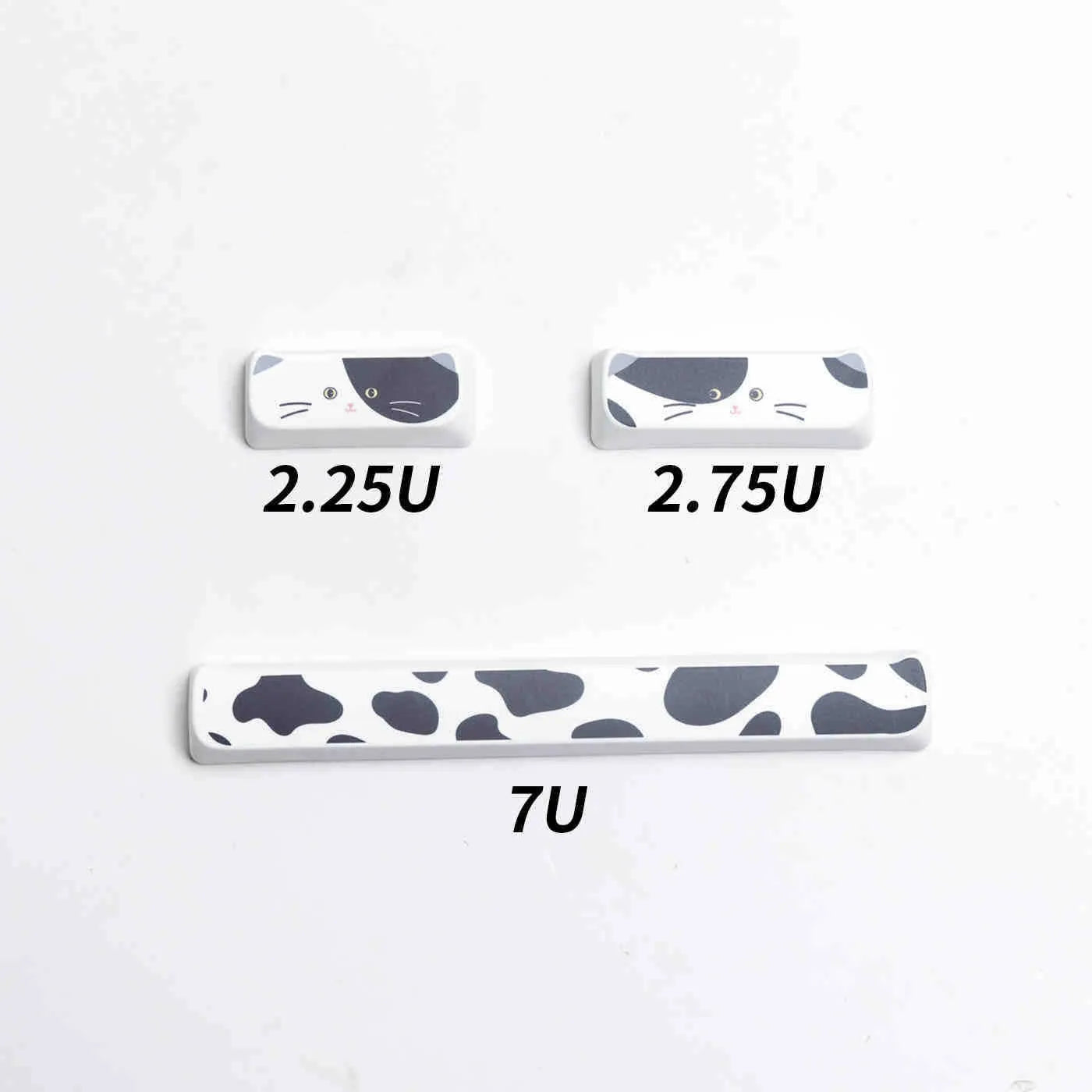 Full set of black and white kitten sublimation keycaps on a mechanical keyboard, PBT material, MAO profile