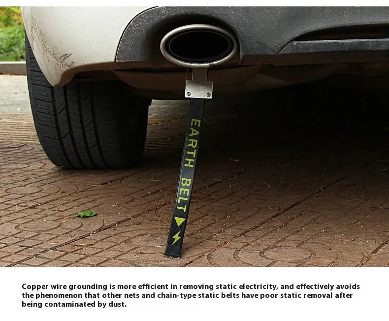 Black car electrostatic grounding belt with metal chain end, 370mm long, for saloon, SUV and van use.